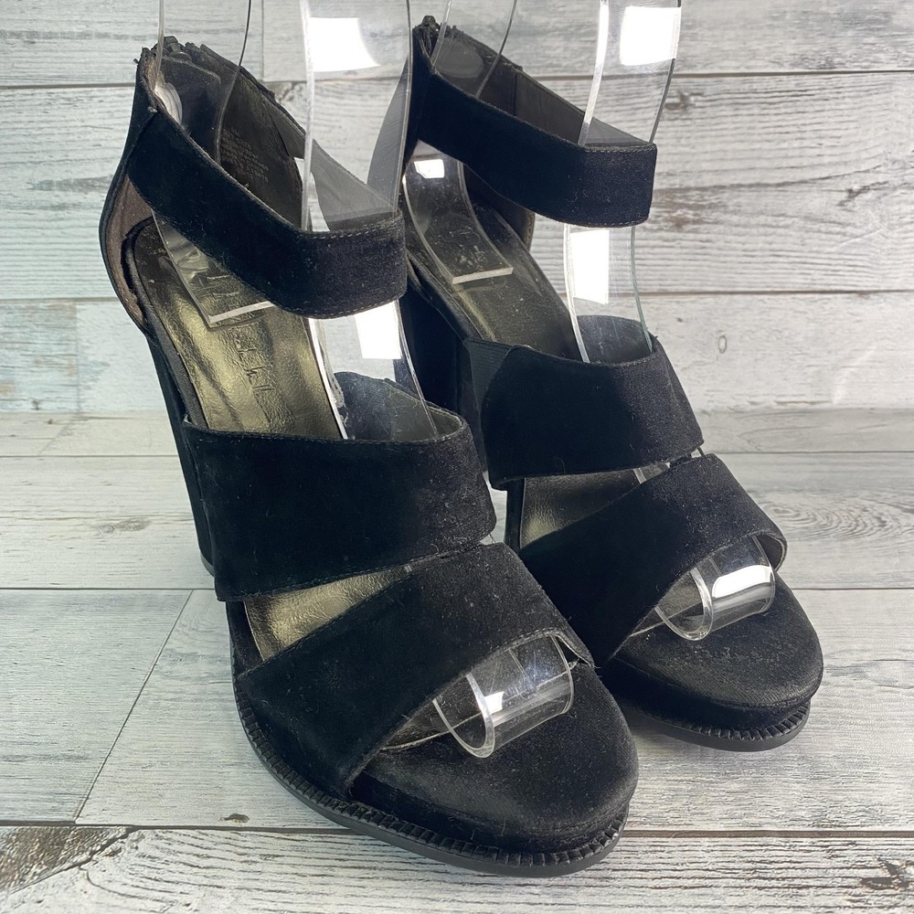 N By Nicole Miller Platform Heels Womens 9 M Black Strappy Block Heel Open Toe